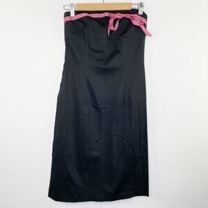 Ruth Womens Black Pink Ribbon Y2K Strapless Sheath Dress Size 4 Cotton 90s